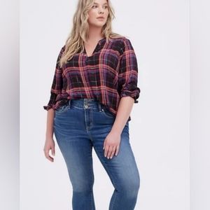 Womens Torrid Blouse - Georgette Plaid Foil Black